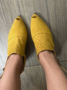 Yellow Suede Peep-Toe Heels