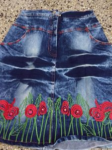 Denim Floral Skirt