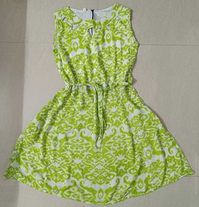 Green & White Printed Dress