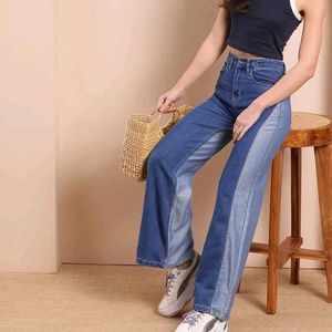 Two-Tone Wide Leg Jeans