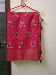 New Pink Colour Saree With Attached Blouse Piece