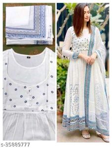 White Printed Anarkali Kurti Set