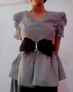 Checkered Peplum Top