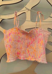 Dye Smocked Tube Top And White Bralette In Combo