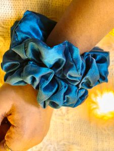 Blue Satin Scrunchie