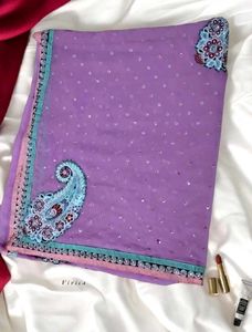 Designer Saree With Stitched Blouse  + Lipstick