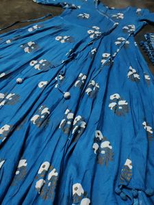 blue anarkali kurti with dupatta set