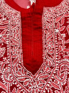 Red Chikankari Embroidered Kurta