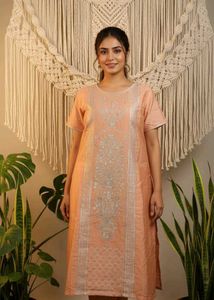 XXL Branded Peach Embroidered Kurta