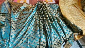 Teal &amp; Gold Patterned Fabric