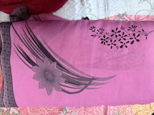 Pink Floral Print Saree - Fall attached