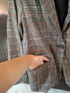 Grey Checked Wool Blend Coat