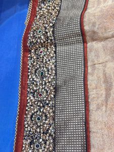 Brown Sari With Border Stone Embroidery