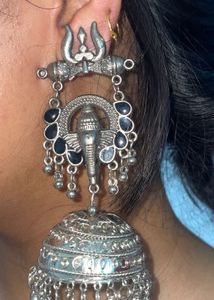 Silver Ganesha Jhumka Earrings