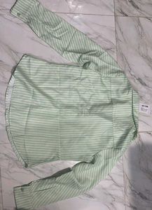 Collar Striped Long Sleeve Shirt In sage Green