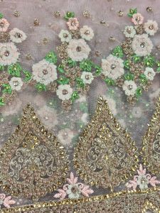 Peach Embroidery Net Sari