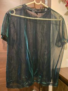 H&amp;M Sheer Metallic Green Top