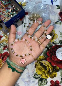 Pink Maple Leaf And Penguin Beaded Bracelet