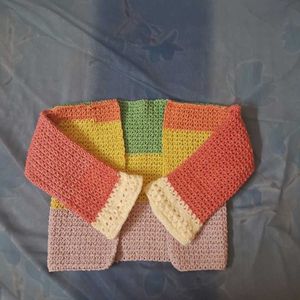 Handmade Crochet Color Block Cardigan
