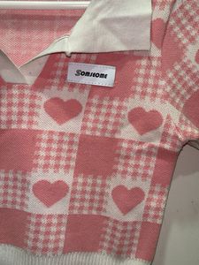 Pink Heart Checkered Crop Top