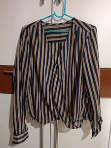 Striped Wrap Blouse