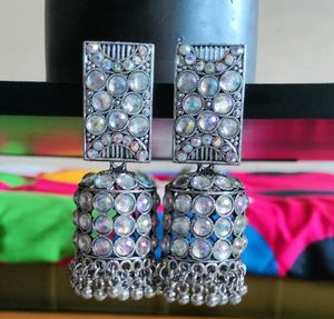 Silver Studded Jhumka Earrings