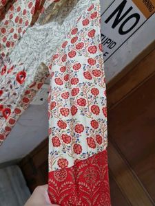 Coral Red, And Beige Colour Cotton Dress Gown