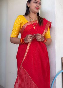 Red Chinnon silk saree
