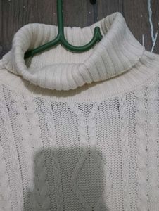 pure white Knit Turtleneck Sweater