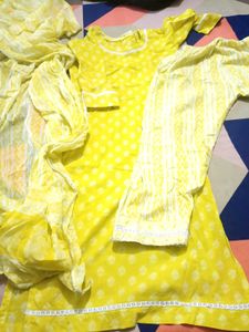 Yellow Kurta Pant With Dupatta Set