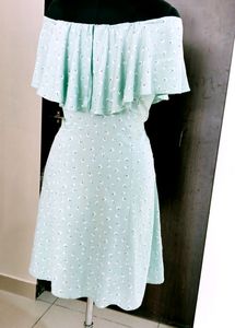 Cute Mint Floral Off-Shoulder Dress