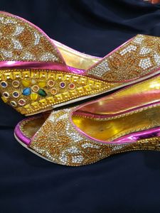 Embellished Peep-Toe Wedge Heels