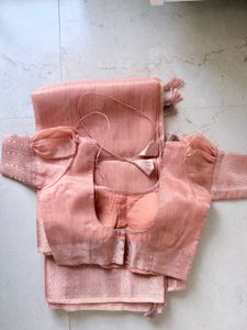 Unused Peach Saree