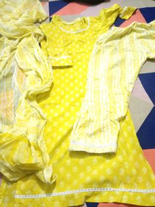 Yellow Kurta Pant With Dupatta Set