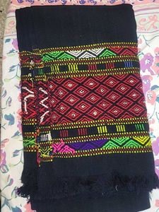 Tribal handwoven shawl with geometric desig