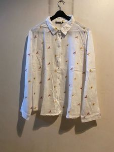White Bird Print Button-Down