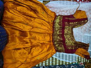 Traditional Mustard &amp; Maroon Silk Pavadai Set – Fe