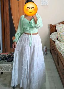 Mint Crop Top & White Skirt Set