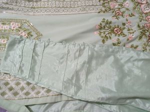 Mint Green Embroidered Straight Suit With Pant