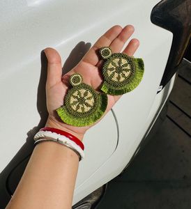 Kiwi Fruit Beaded Patches Earrings