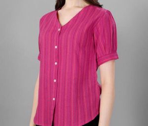 Pink Striped Embroidery Top | XXL