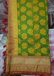Silk Saree Printed With Red Border