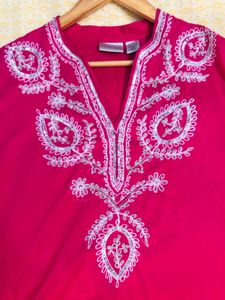 Chikankari Embellished Pink Embroidered Tunic Top