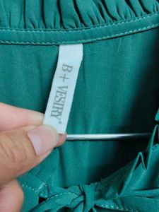 Teal Pleated Tie-Neck Midi Dress