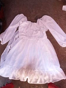 White Sheer Puff Sleeve Dress
