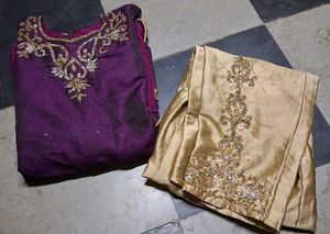 Girls' Purple Embroidered Kurta Set