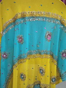 Lime Green Heavy Saree Along Stiched Blouse