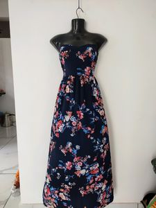 BERSHKA FLORAL STRAPLESS DRESS