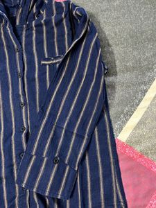 Navy Blue Striped Hoodie Style Shirt