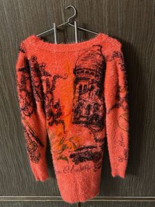 Fuzzy Orange Graphic Sweater
